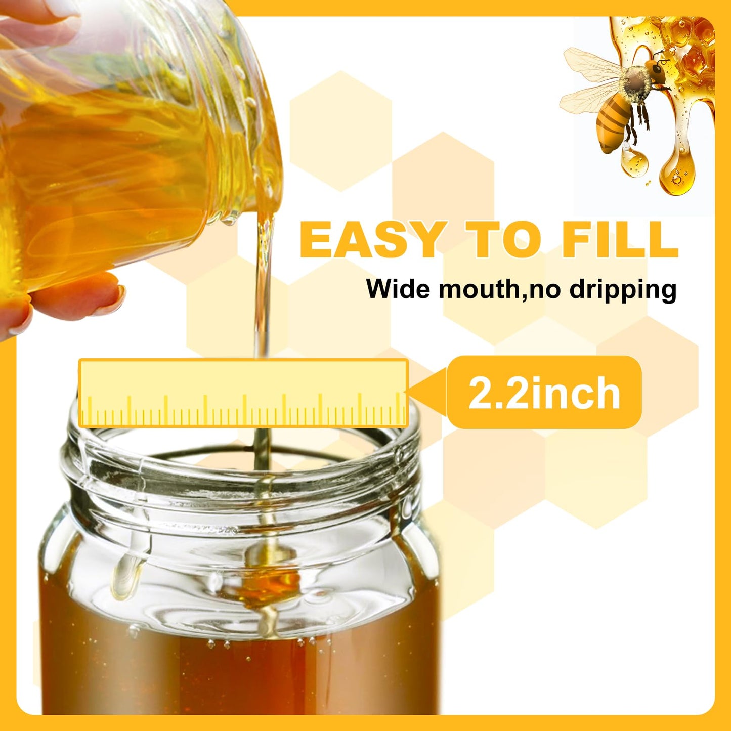 HOMKULA Glass Honey Dispenser No Drip Maple Syrup Jar for Coffee Tea 70-76oz NEW