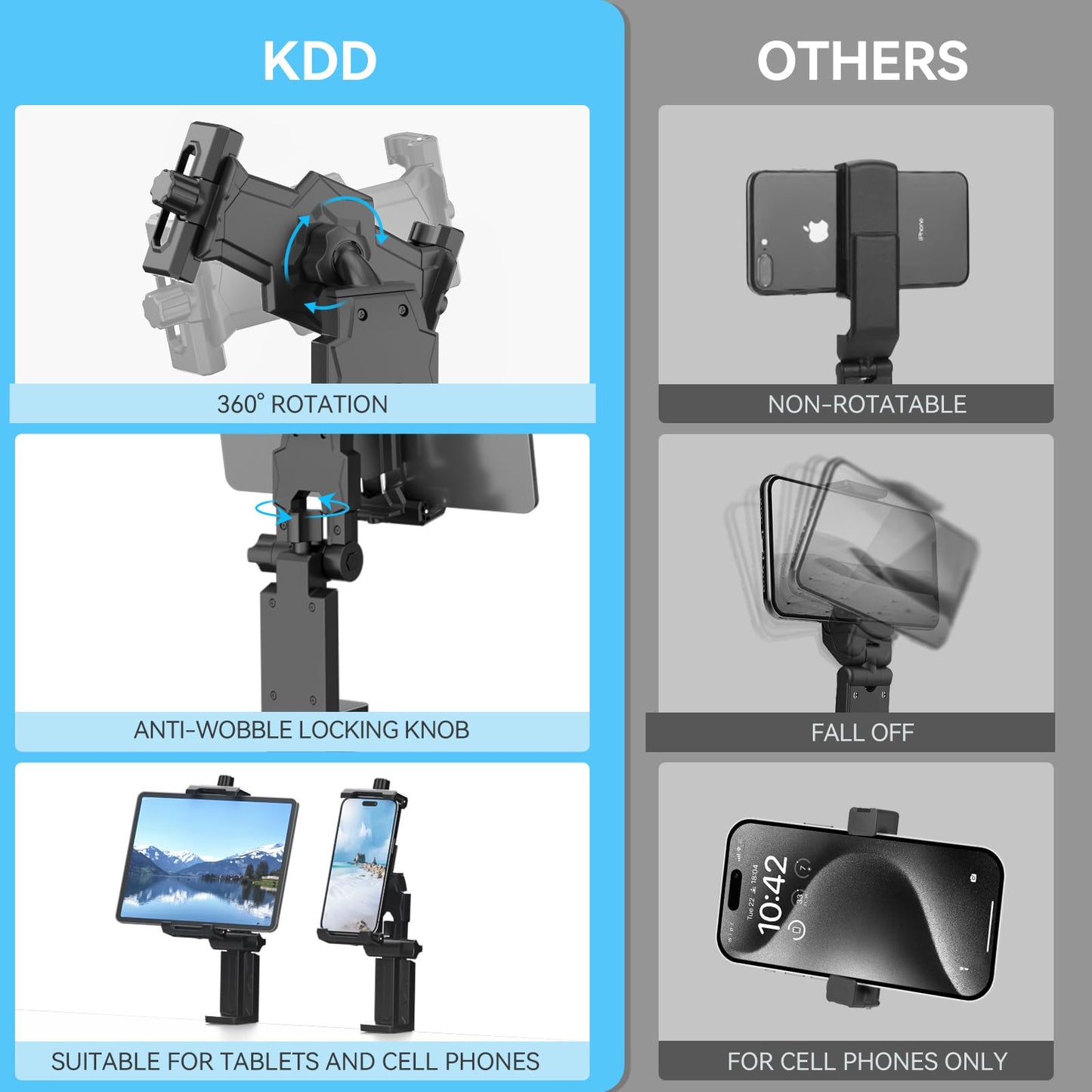 KDD Adjustable Stands Tablet Holder Stand for Travel, Black - Portable Mount NEW