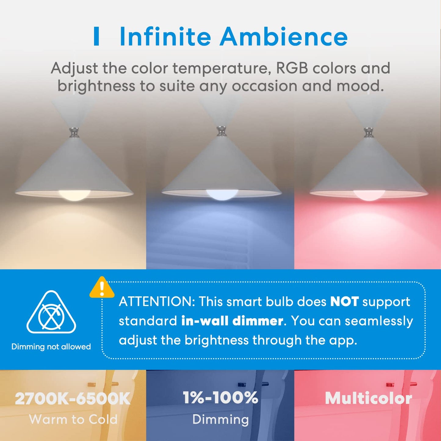 meross Dimmable LED Bulbs RGB LED Bulb, E27 Base, Multicolor Polycarbonate DEMO