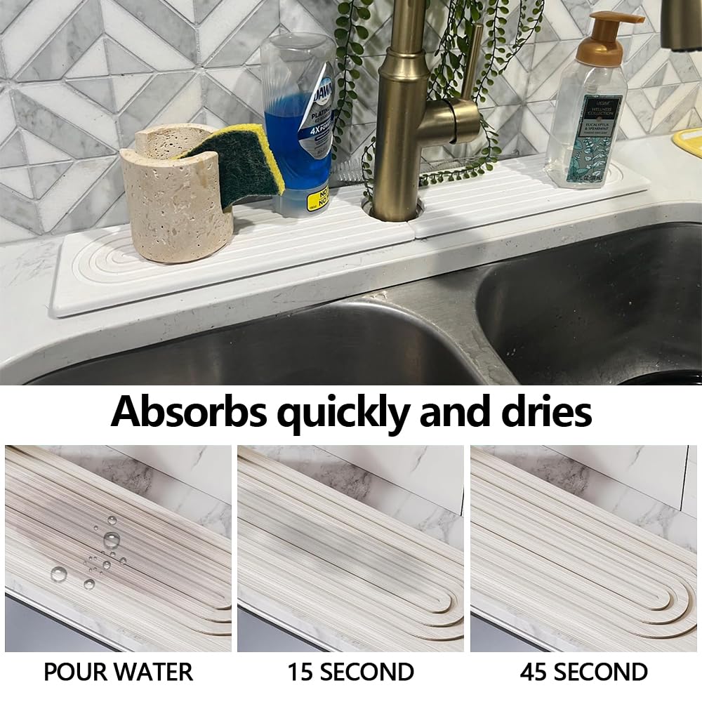 Diatomite Quick Dry Non-Slip White Kitchen Rug 59.9 x 9.9 cm NEW