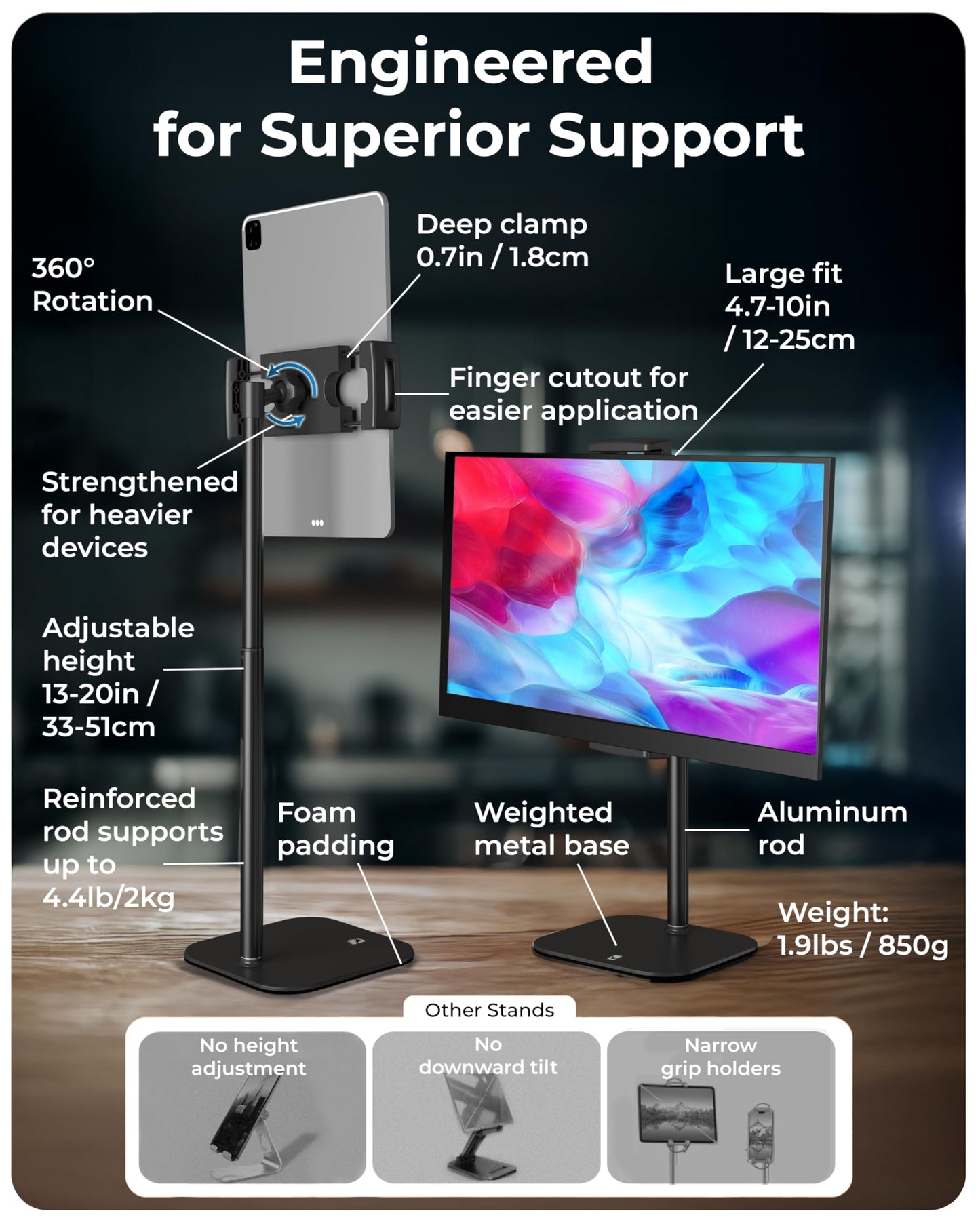 Cooper Black Stands Monitor Stand Holder for Desks up to 17" Tall DEMO