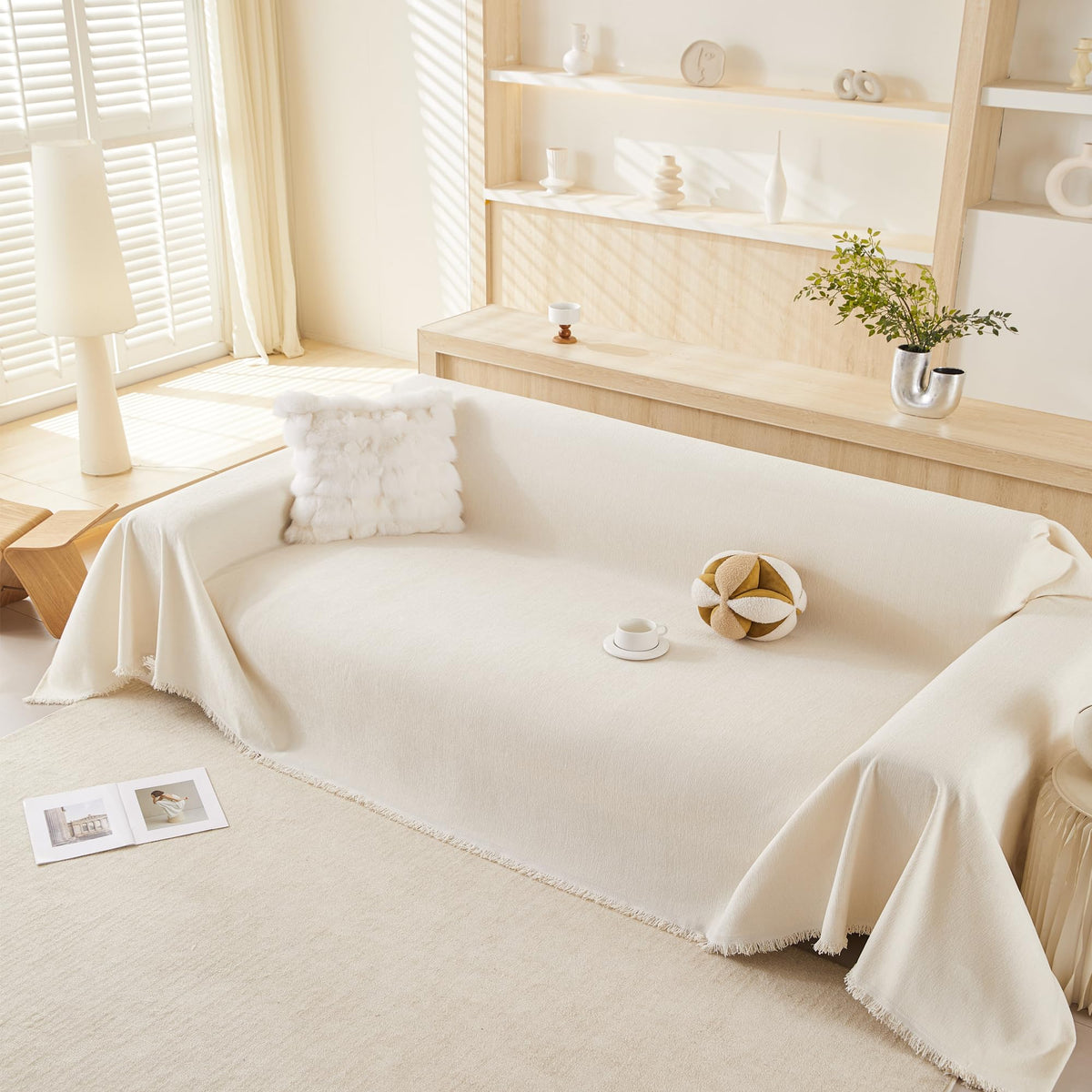 GeLaozee Washable Chenille Sofa Slipcover Durable Couch Cover Beige Size DEMO