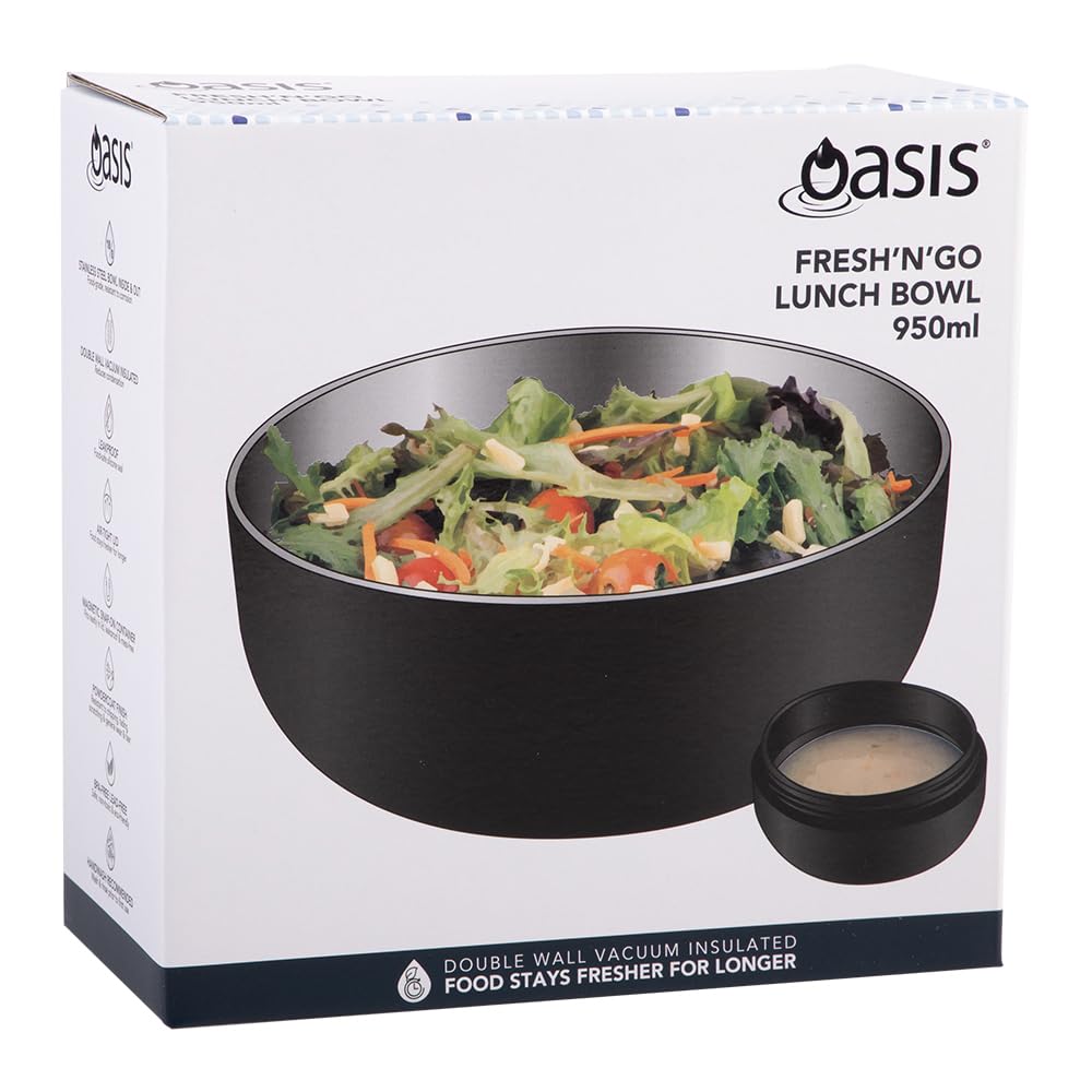 Oasis Insulated Stainless Steel Lunch Box, 950ml Capacity, Black Color Size NEW