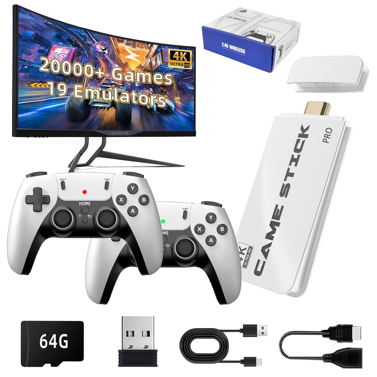 4K White Gaming Console with 64GB Storage, Wireless Controller for Gamers NEW