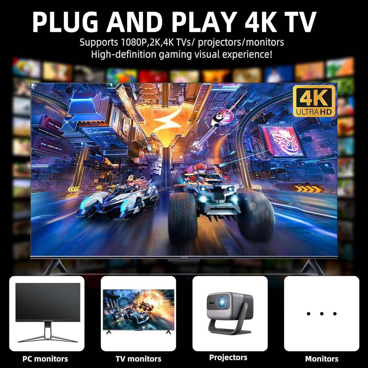 4K White Gaming Console with 64GB Storage, Wireless Controller for Gamers NEW