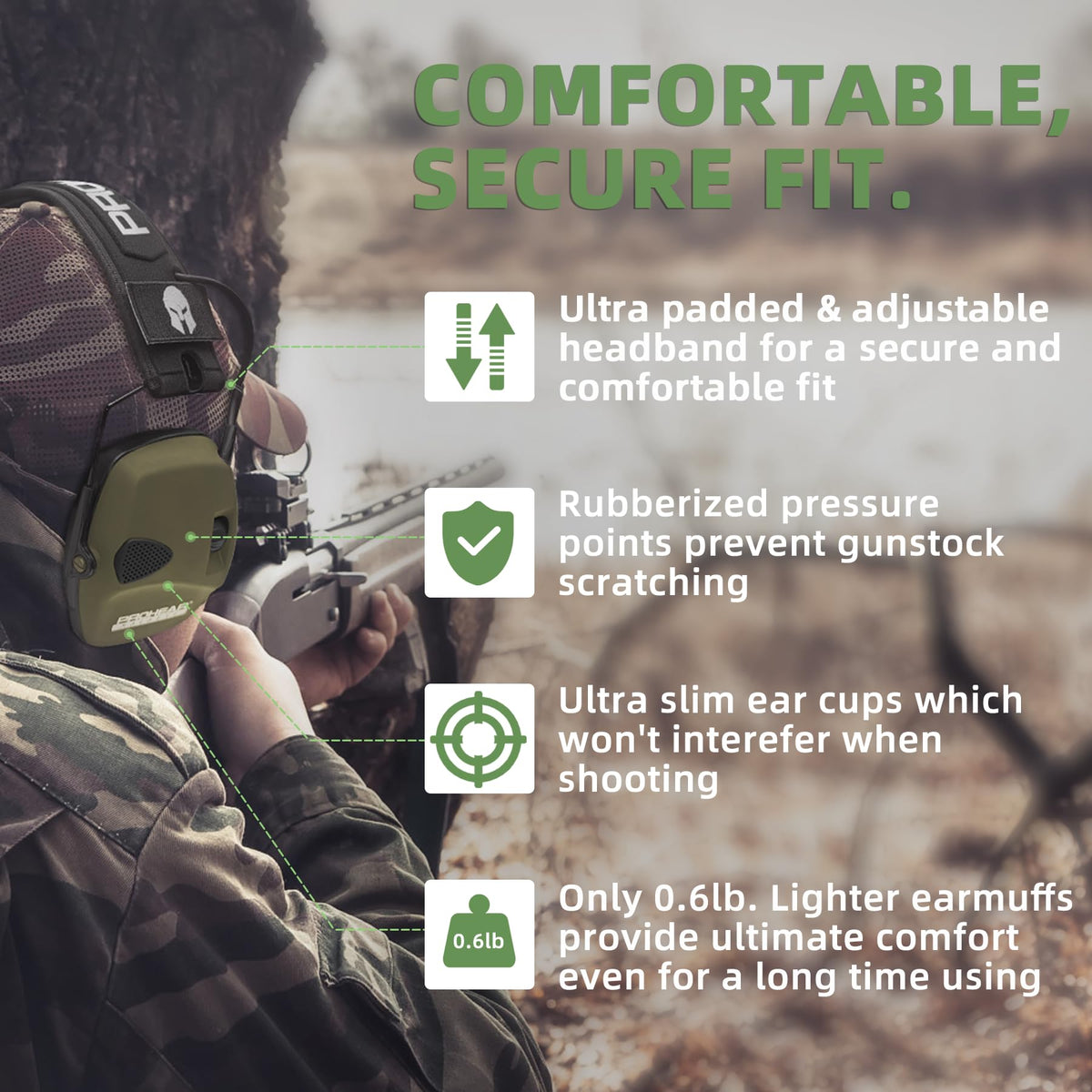 PROHEAR Noise Cancelling Shooting Ear Protection Accessories Green NEW