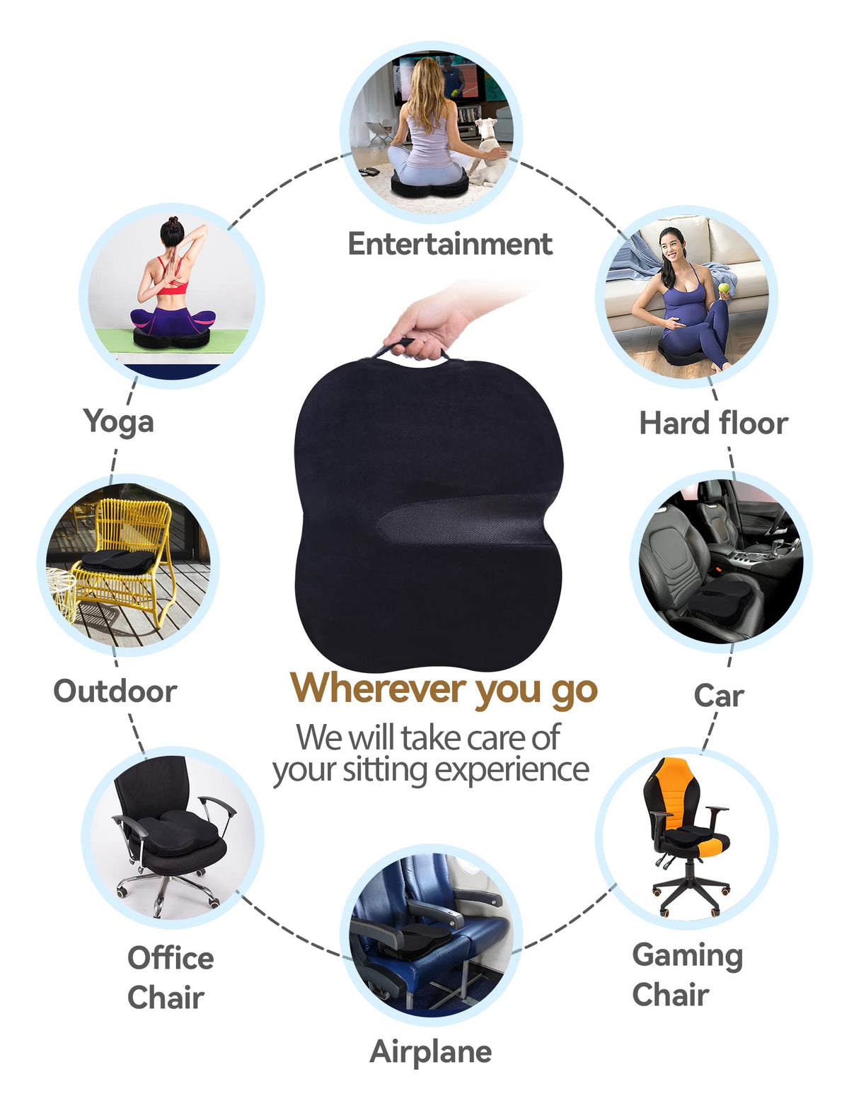 Travel Ease Memory Foam Butterfly Seat Cushion Carbon Black Size 44 x 38 7 DEMO