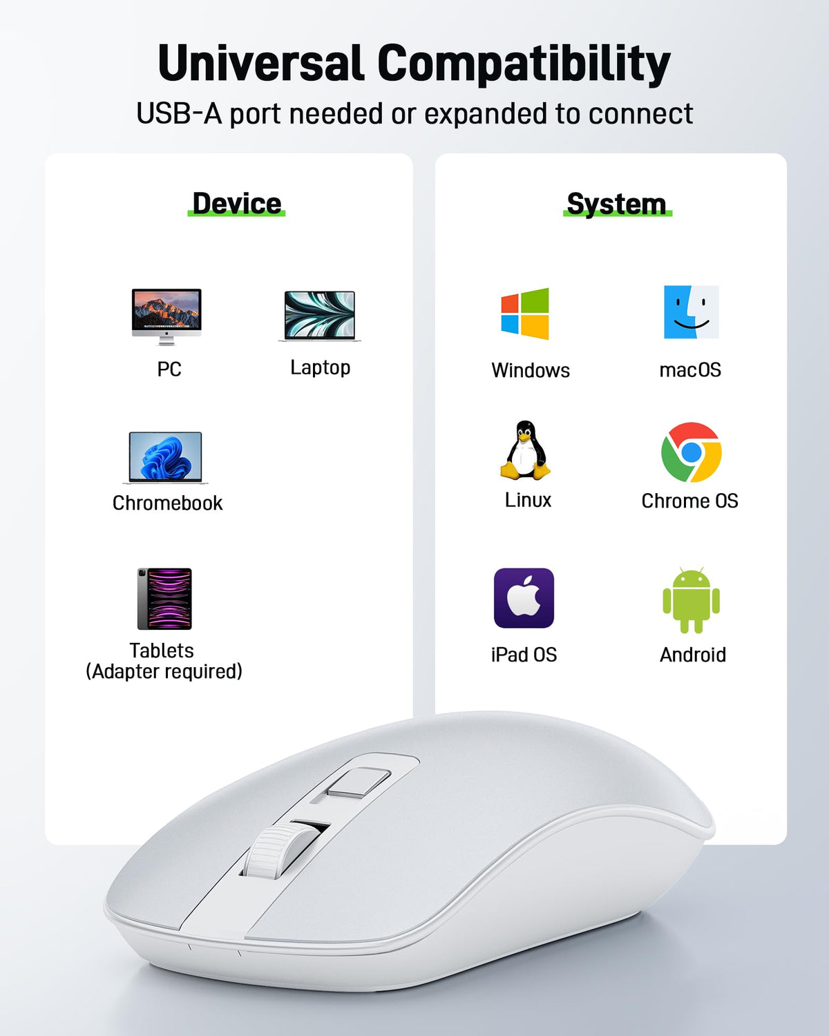 Acer Wireless Cordless Silent Mouse 1600 DPI USB Black Mice for PC Laptop DEMO
