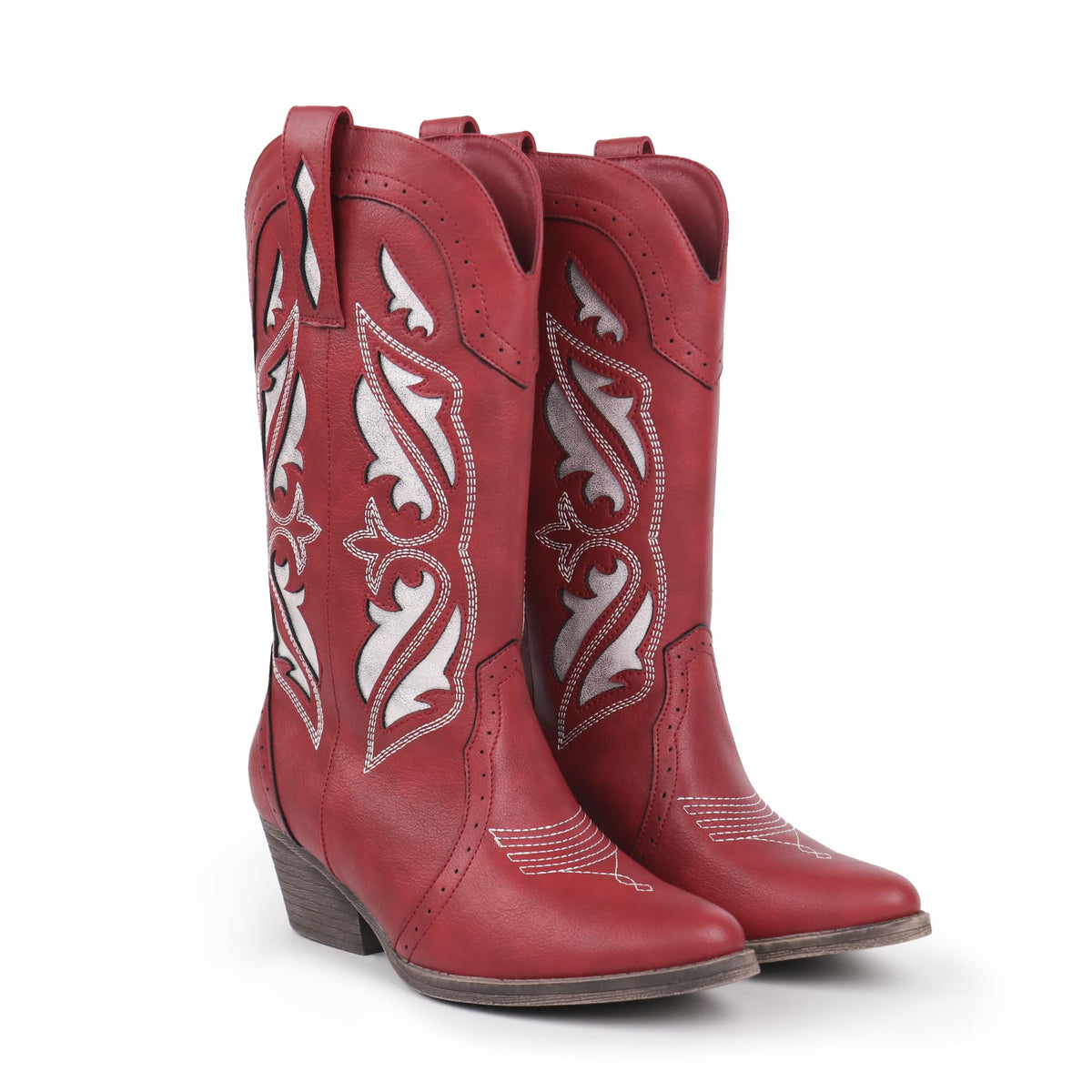 Hawkwell Embroidered Mid-Calf Cowboy Boots Pointed Toe Slip-On Red Size 9 NEW