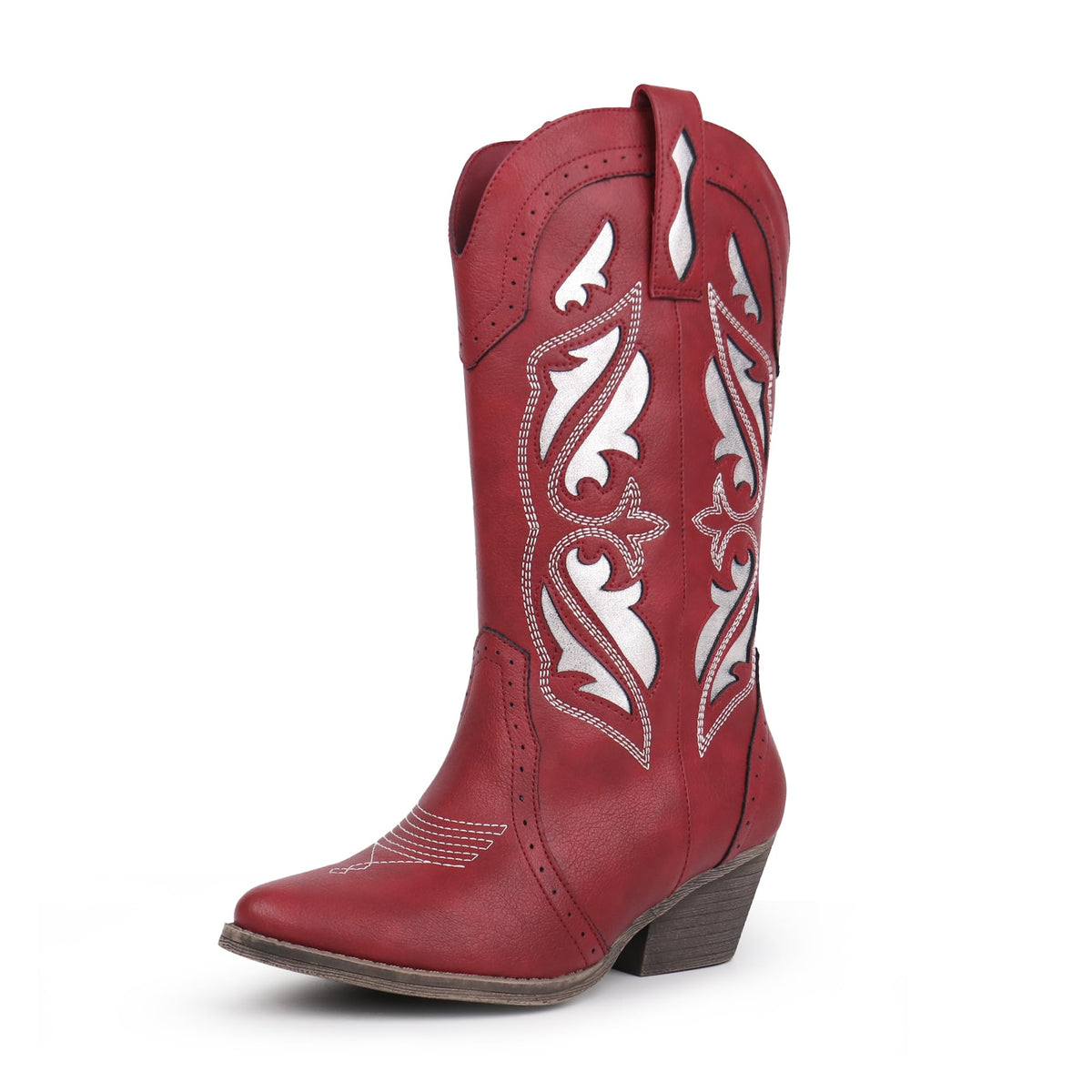Hawkwell Embroidered Mid-Calf Cowboy Boots Pointed Toe Slip-On Red Size 9 NEW