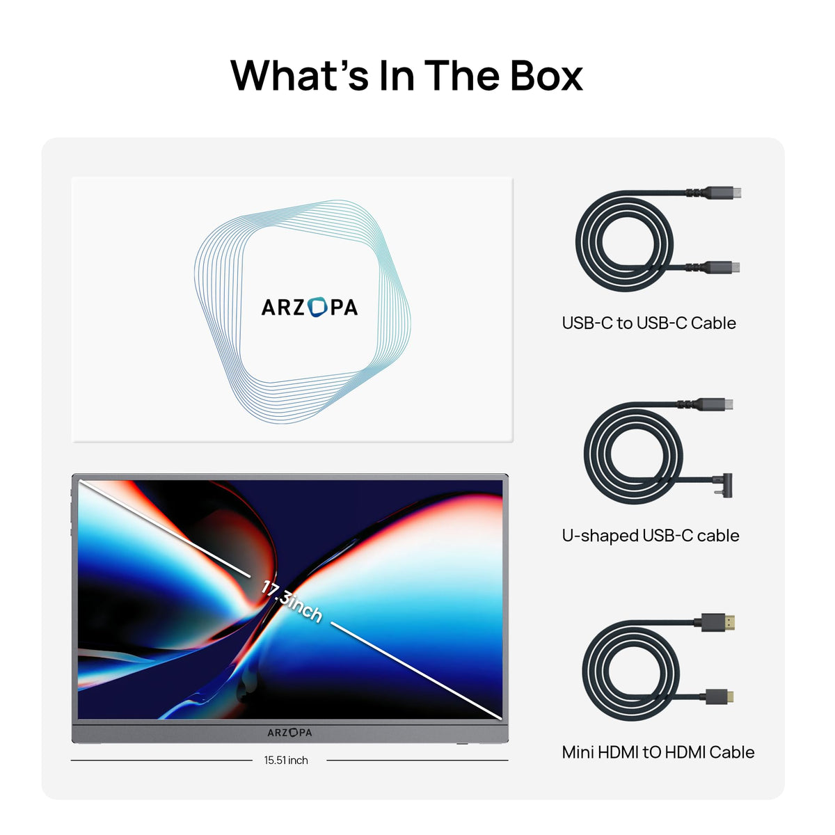 ARZOPA 17.3" Monitors Portable Monitor 1080P FHD IPS Gaming Silver Gray DEMO
