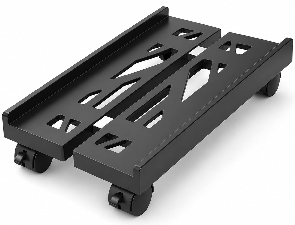 Black Adjustable Computer Tower Stand with Rolling Casters Cart DEMO