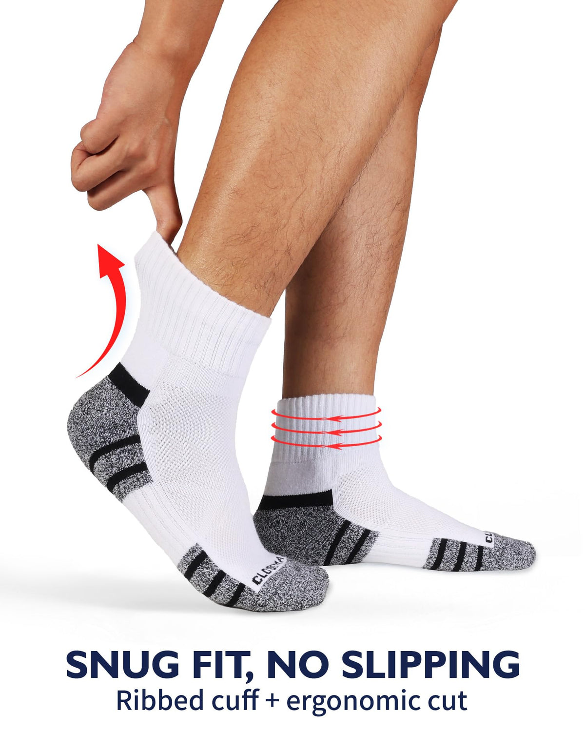 CLOSEMATE Mens Athletic Quarter Ankle Socks White Grey Medium NEW