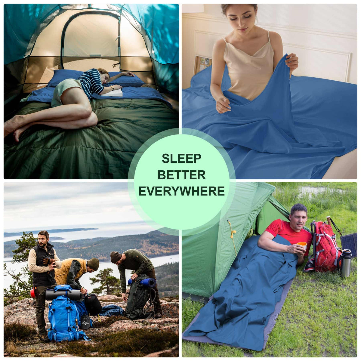 BREENHILL Sleeping Bag Liner Double Blue 70.9" x 82.7" Travel Size NEW