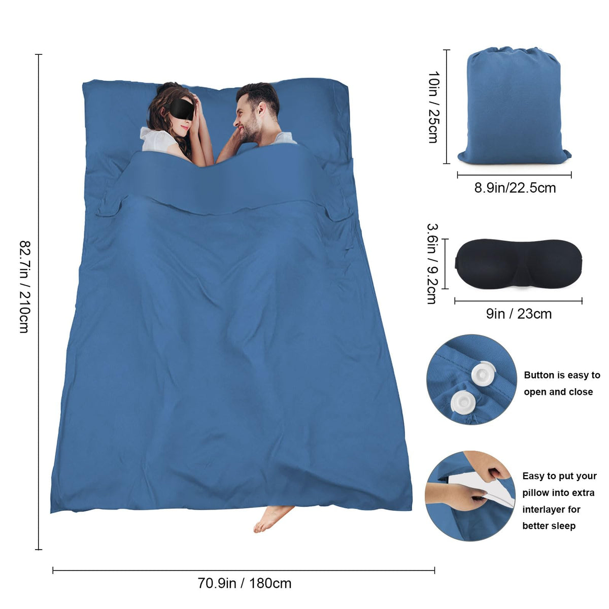 BREENHILL Sleeping Bag Liner Double Blue 70.9" x 82.7" Travel Size NEW