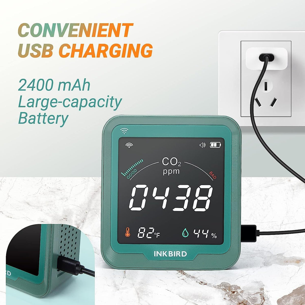 Inkbird WiFi Indoor Air Quality Monitor CO2 Detector - Green DEMO