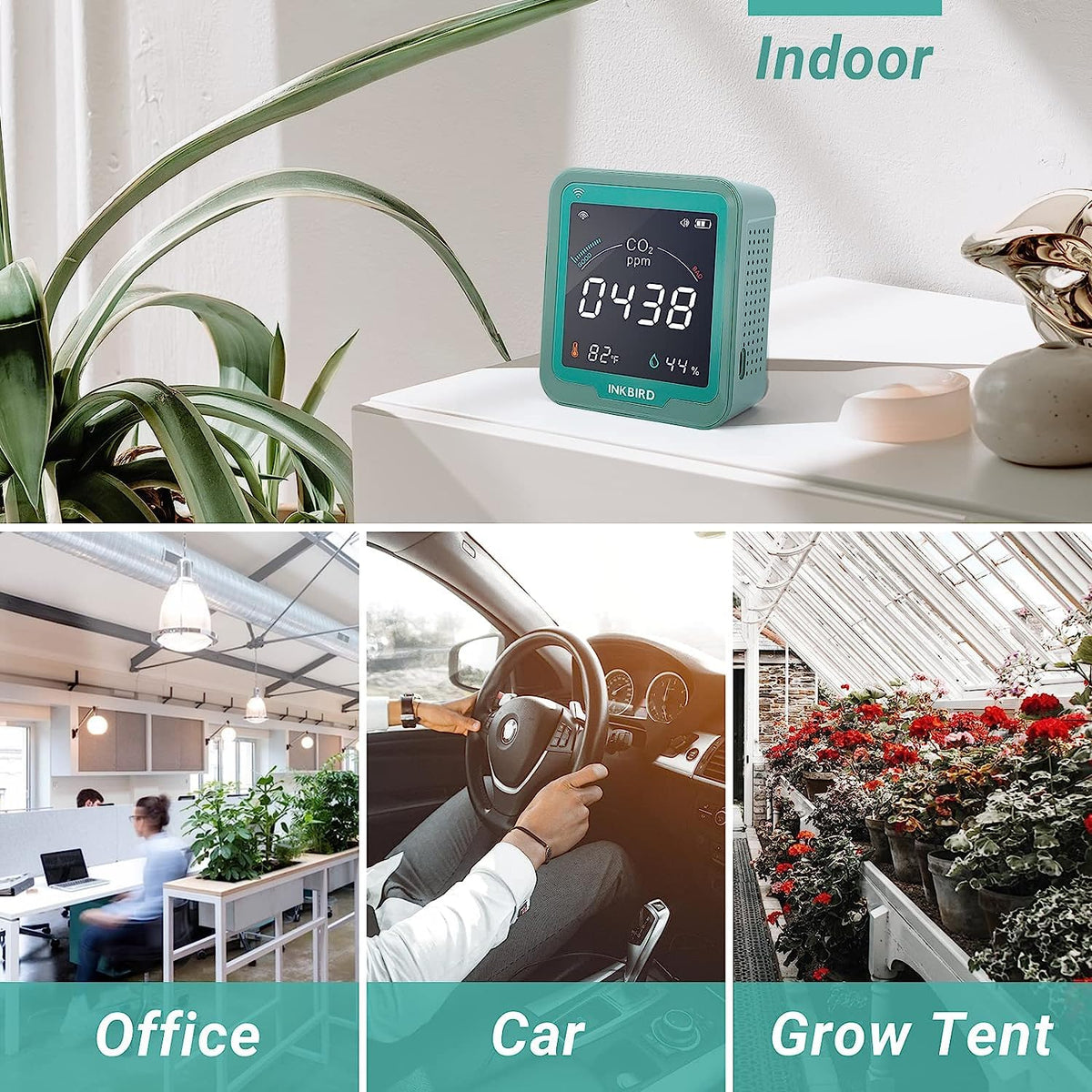 Inkbird WiFi Indoor Air Quality Monitor CO2 Detector - Green DEMO