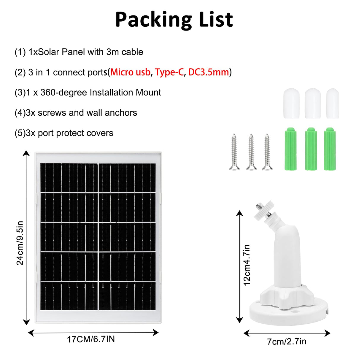 9W White Solar Panel Monocrystalline Charger Kit NEW