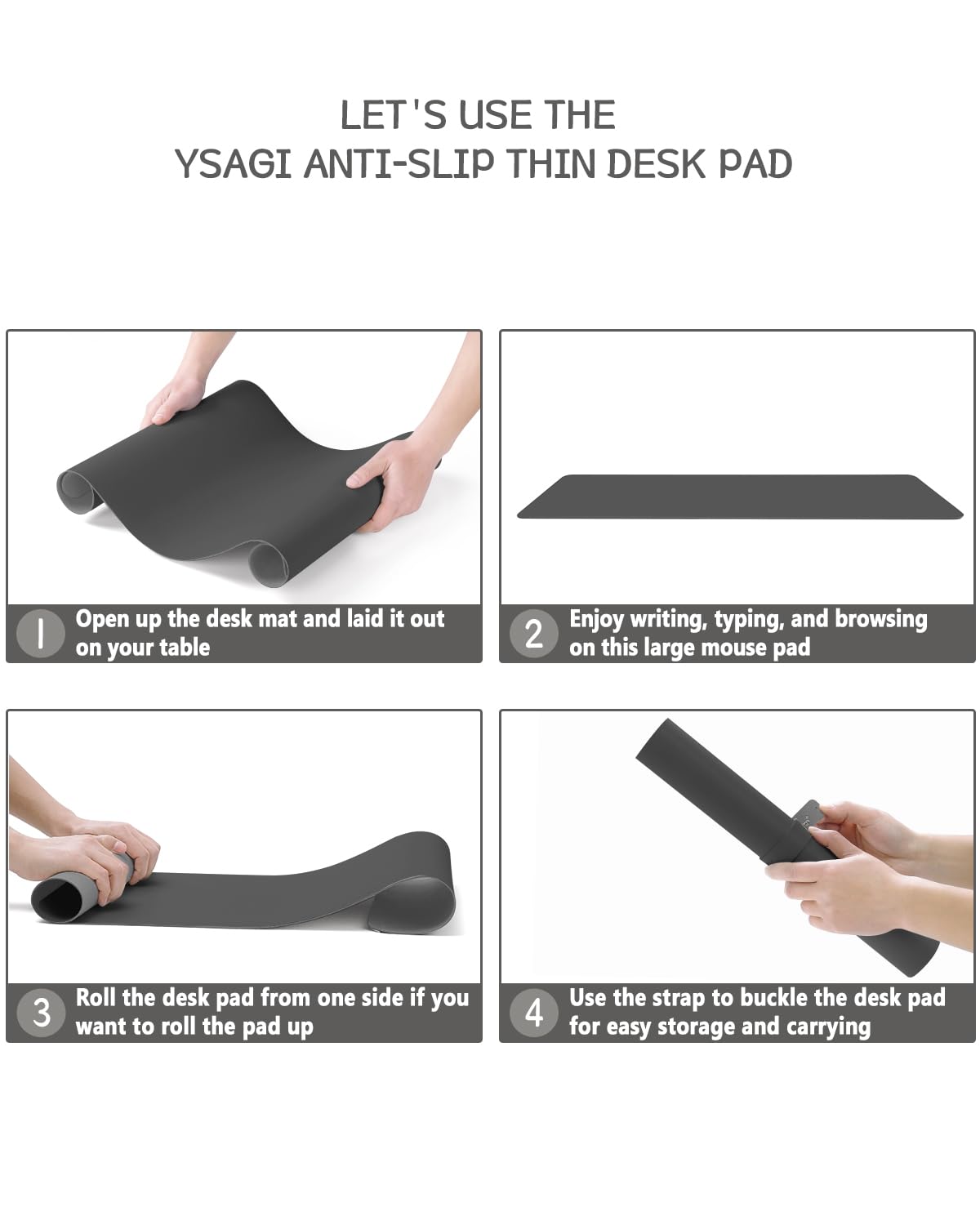 YSAGi Non-Slip Desk Mat Large Mouse Pad Dark Grey 90x43cm DEMO