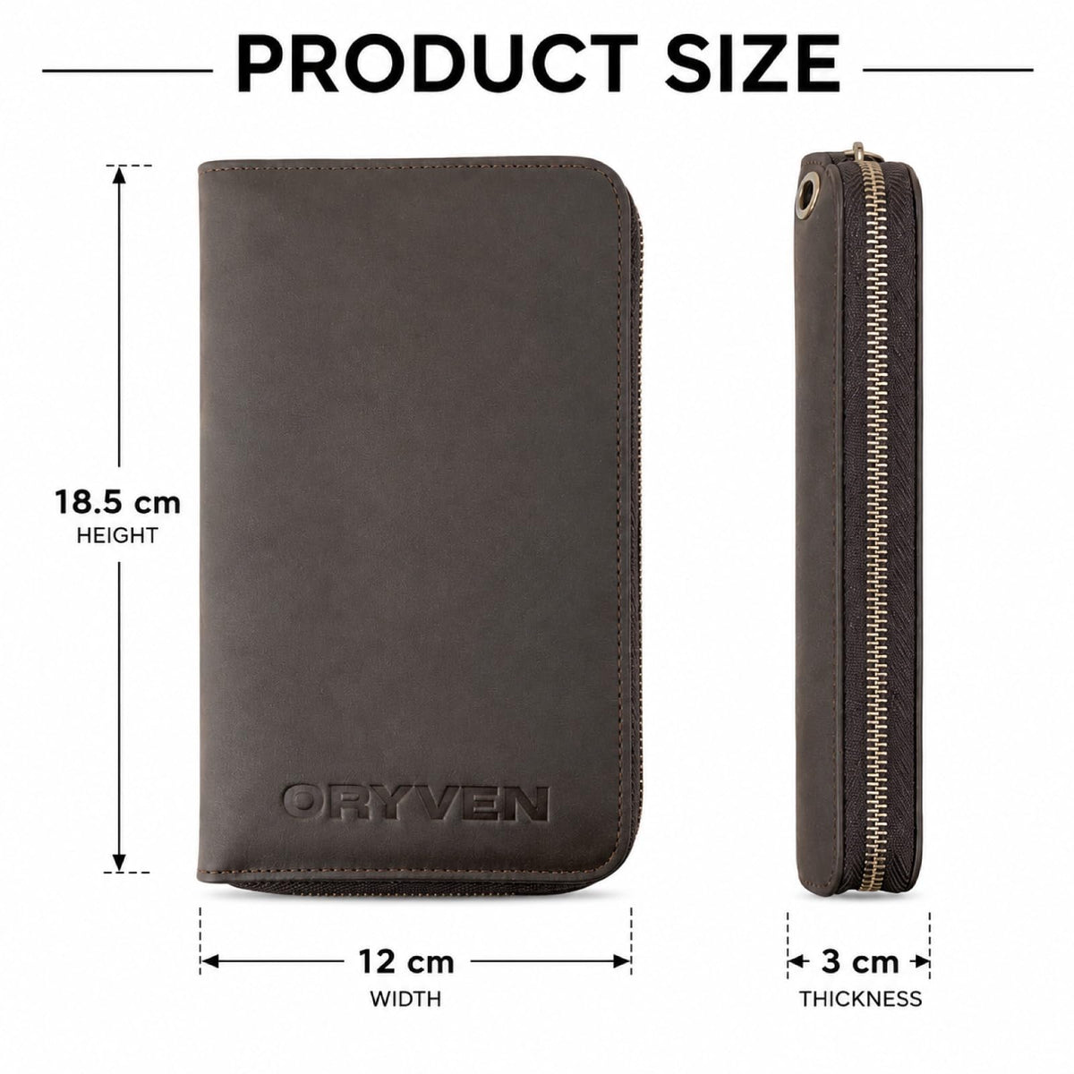 ORYVEN Crazy Horse Leather Passport Wallet RFID Brown Travel Holder Size - NEW
