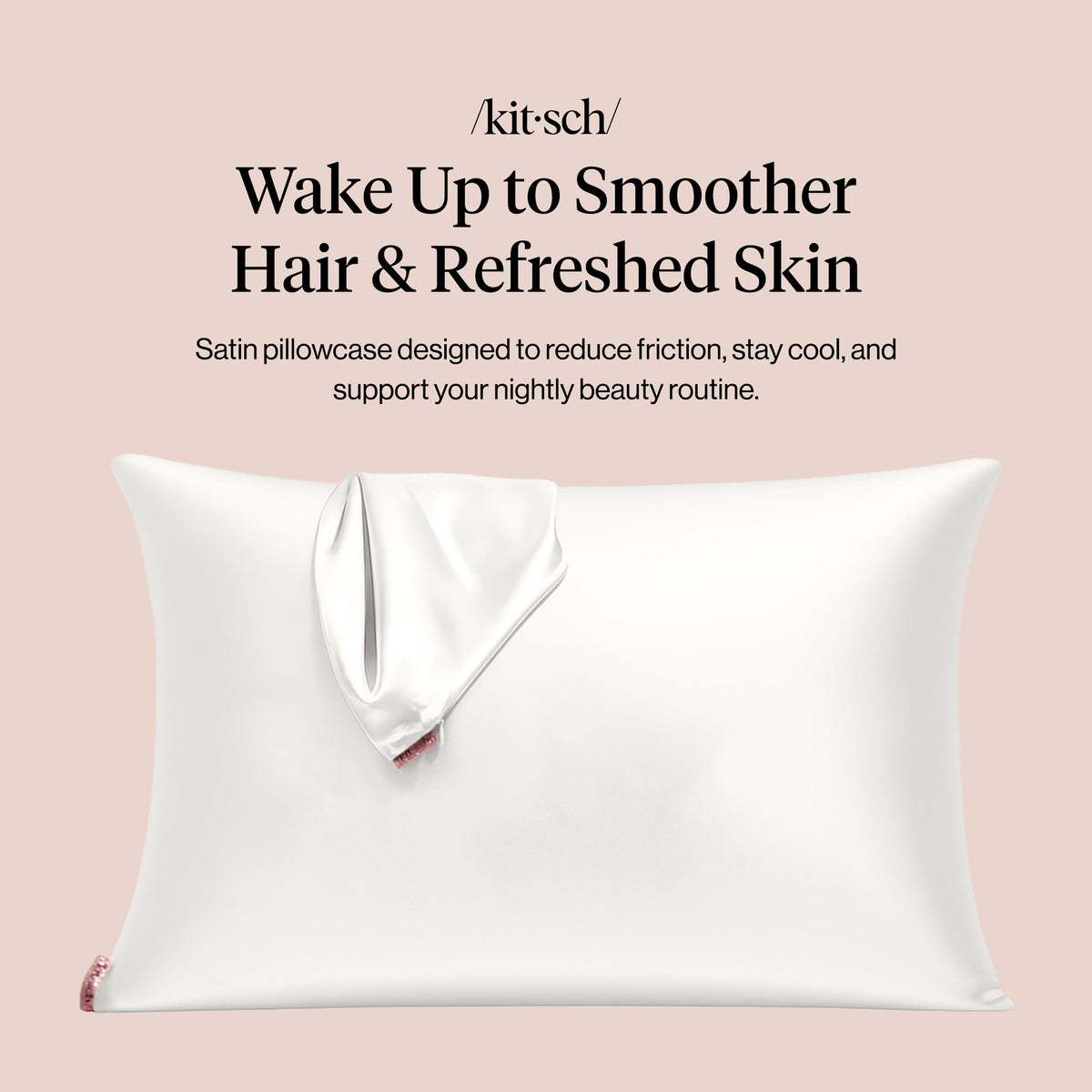 Kitsch Satin Pillowcases Pillowcase with Zipper - Ivory Standard/Queen 1 NEW