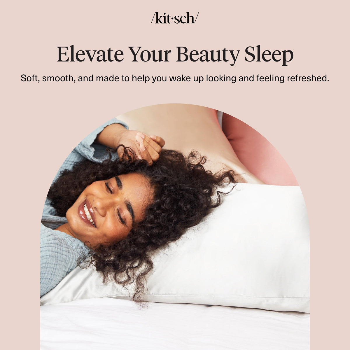 Kitsch Satin Pillowcases Pillowcase with Zipper - Ivory Standard/Queen 1 NEW