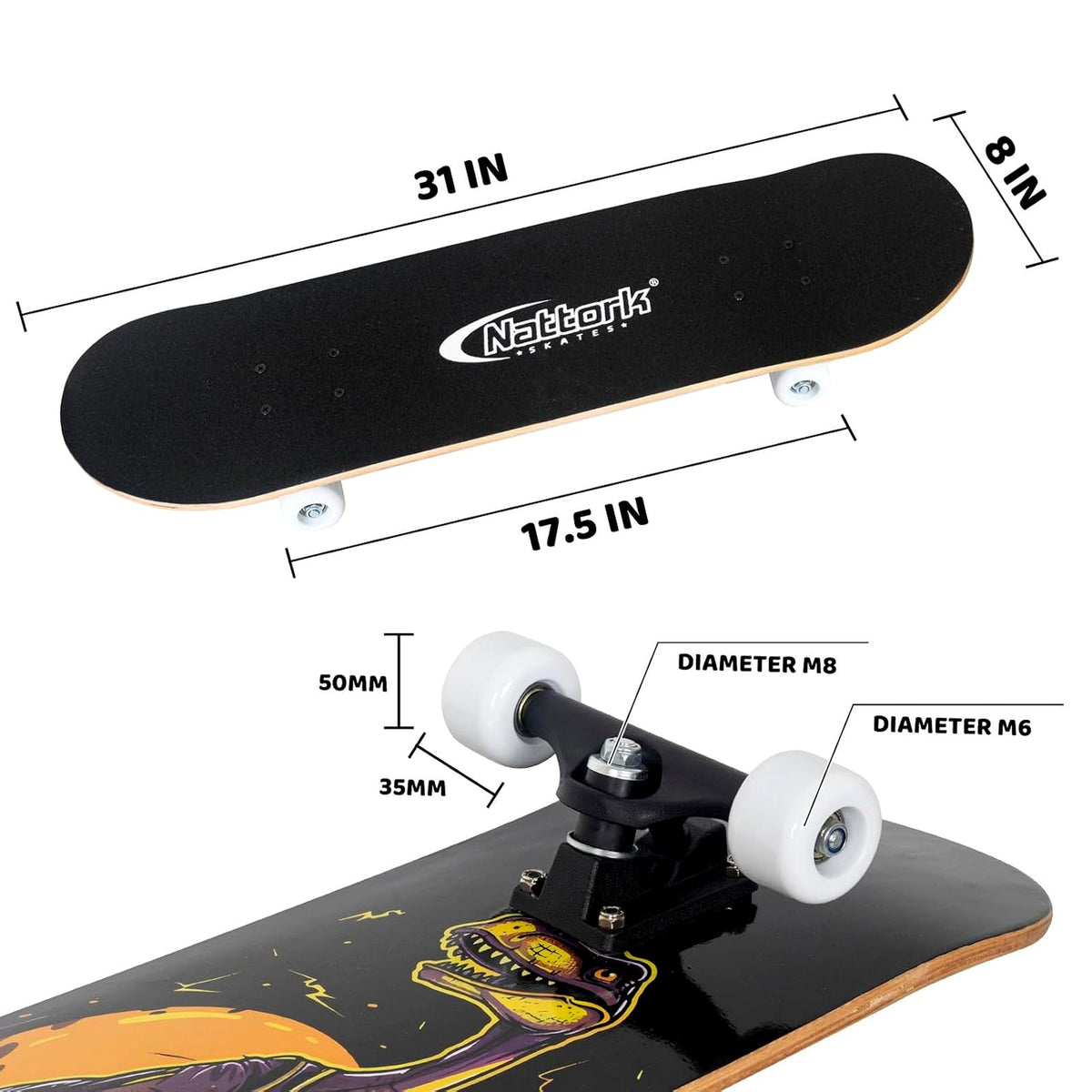 Nattork Black Skateboards Skateboard 21.73 x 5.9 Complete Beginner Friendly NEW