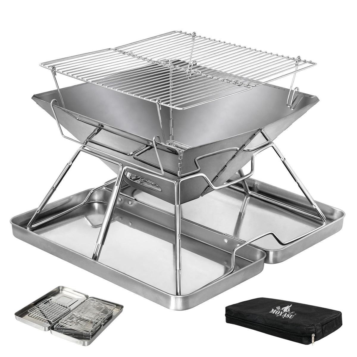 Moyasu Silver Folding Charcoal BBQ Grill | Portable Camping NEW