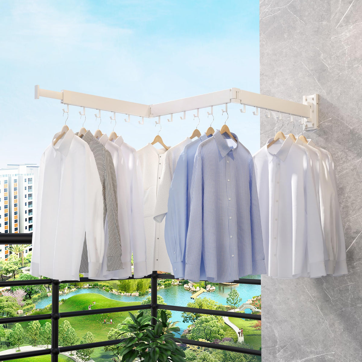 Wall Mounted Clothes Drying Rack 3-Pole White 75W x 12H cm Size 3.5D x 75W NEW