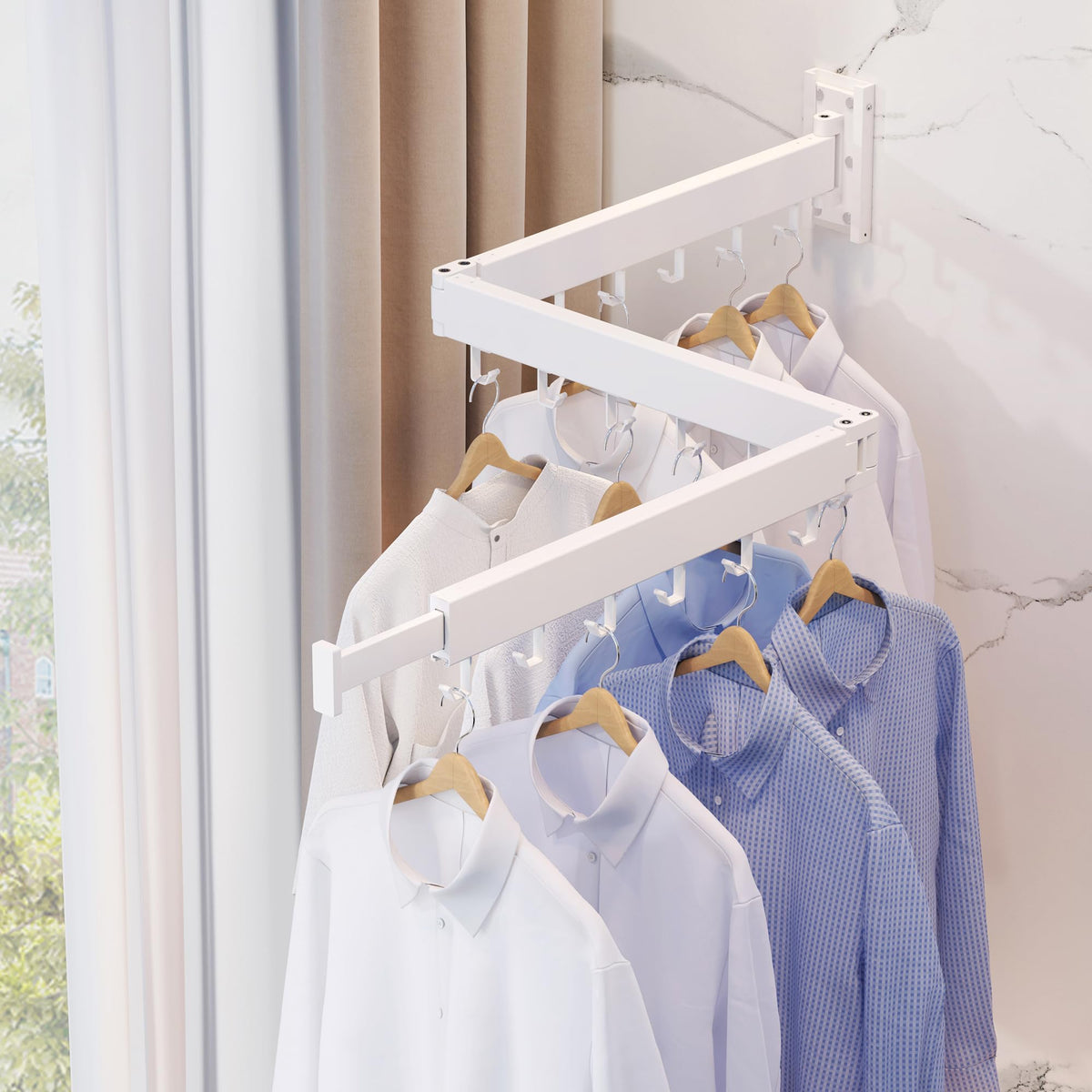 Wall Mounted Clothes Drying Rack 3-Pole White 75W x 12H cm Size 3.5D x 75W NEW