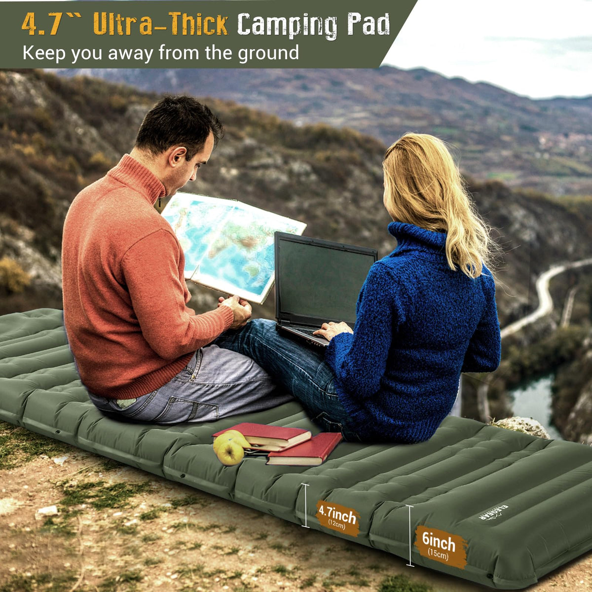 Elegear Self-Inflating Sleeping Mat Built-in Pillow Green Size 193x63x14CM DEMO