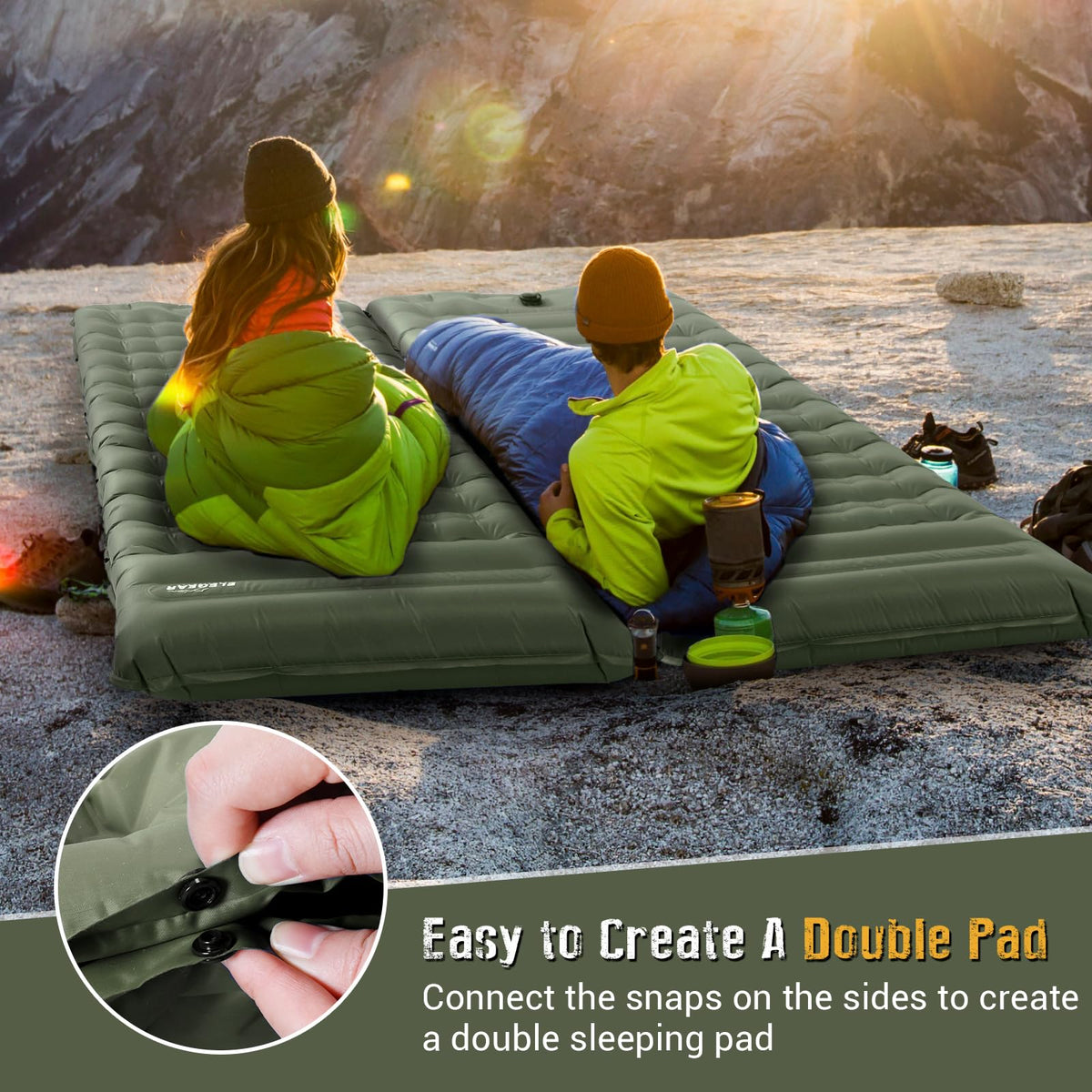 Elegear Self-Inflating Sleeping Mat Built-in Pillow Green Size 193x63x14CM DEMO