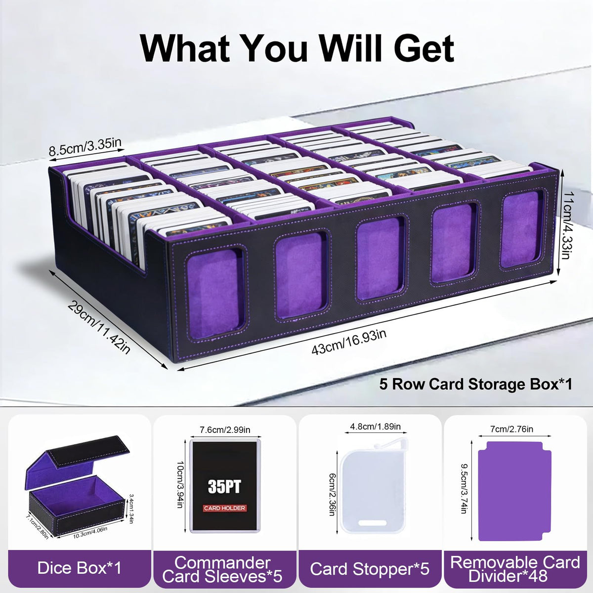 Purple Leather Trading Card Storage Box - 3900+ Capacity NEW