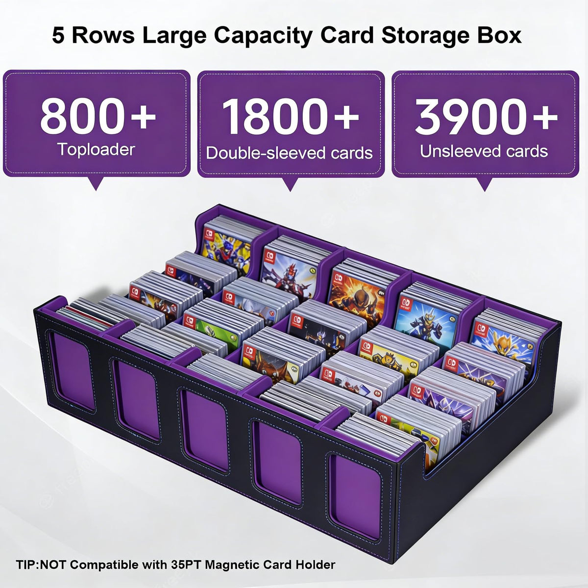 Purple Leather Trading Card Storage Box - 3900+ Capacity NEW