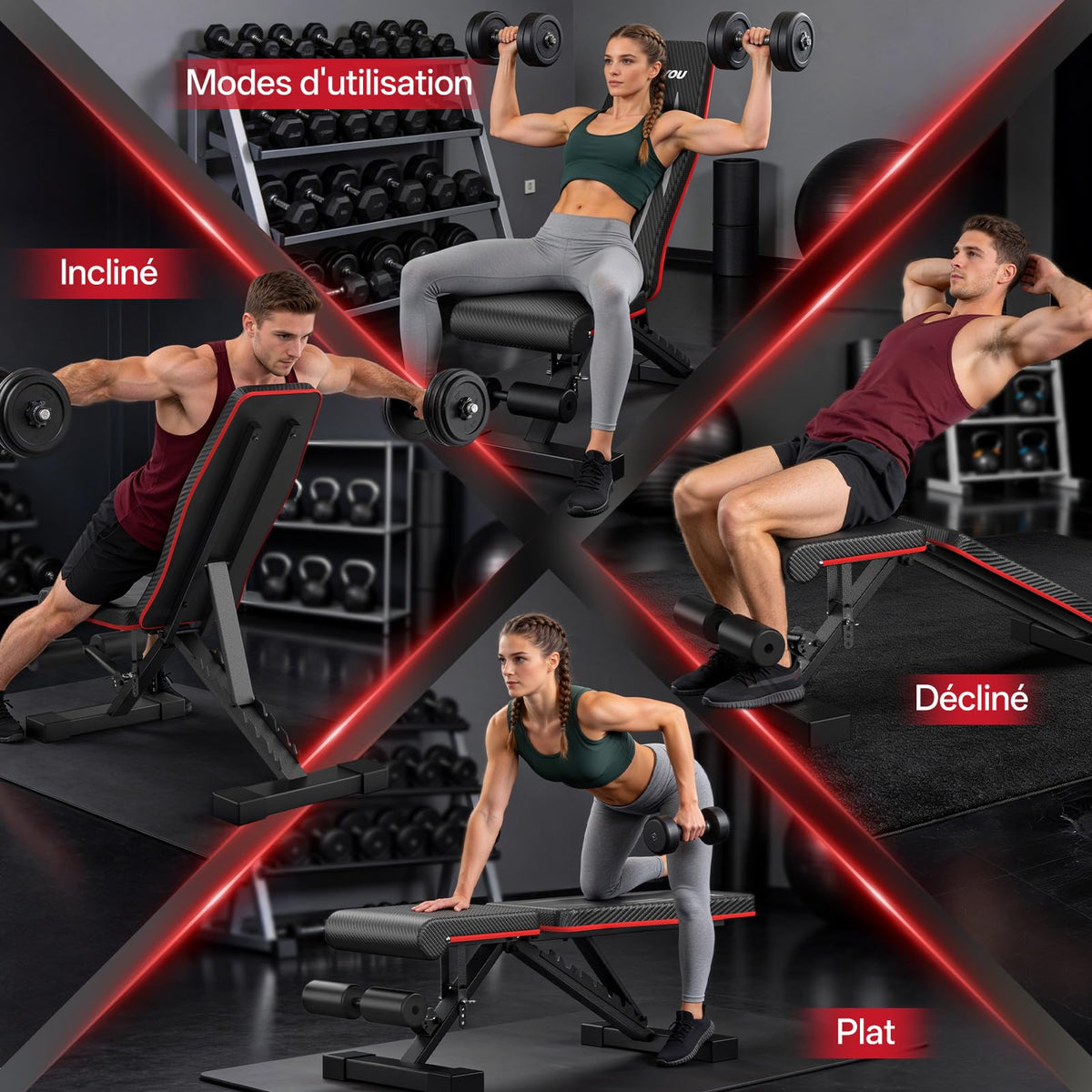 PASYOU Foldable Weight Bench Black Red 300kg Capacity Adjustable DEMO