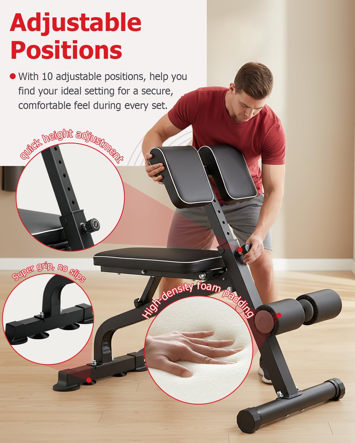 Kinsdan Black Roman Chair Back Hyperextension Bench 10-Level DEMO