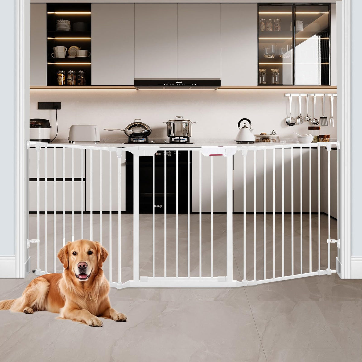 3 Panel Foldable Pet Gate with Door Extra Wide White - Safe DEMO