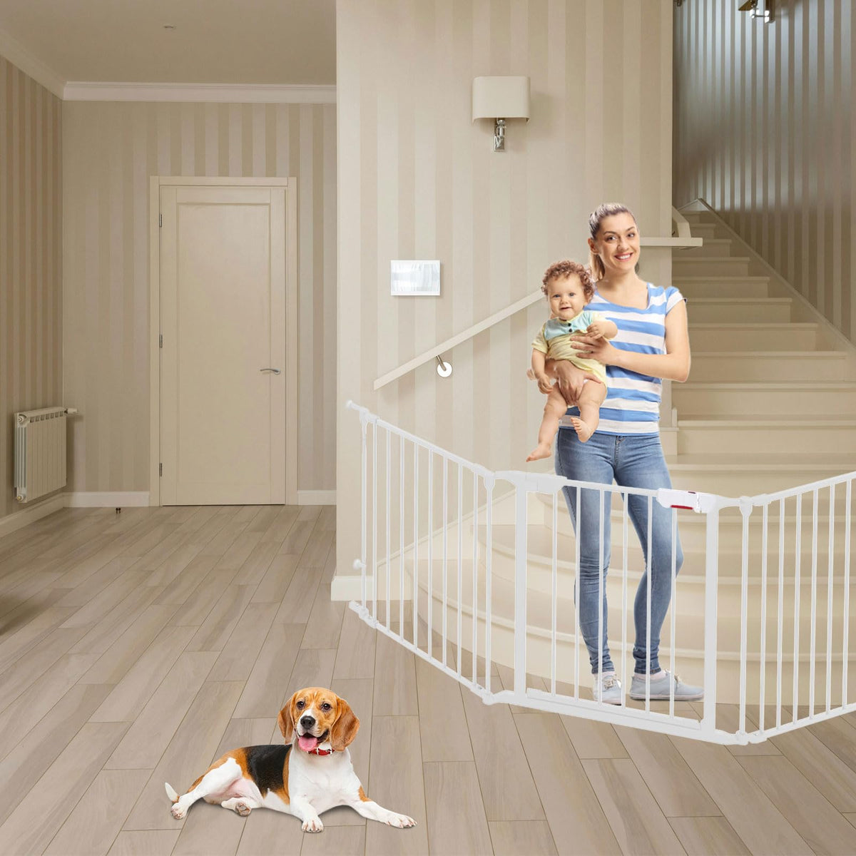 3 Panel Foldable Pet Gate with Door Extra Wide White - Safe DEMO