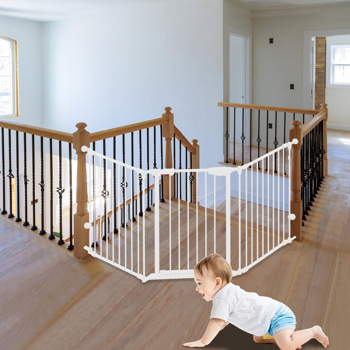 3 Panel Foldable Pet Gate with Door Extra Wide White - Safe DEMO