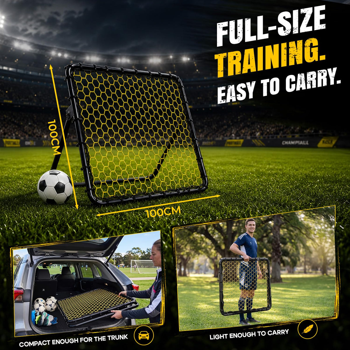 Happy Jump Portable Soccer Rebounder Net Training Black Yellow NEW