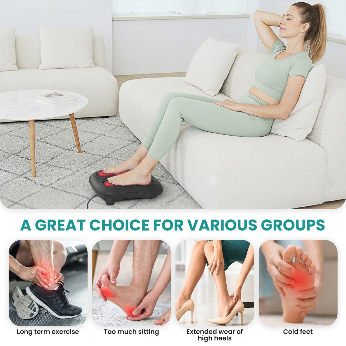 Nekteck Electric Foot Massager with Heat Shiatsu Kneading - Black NEW