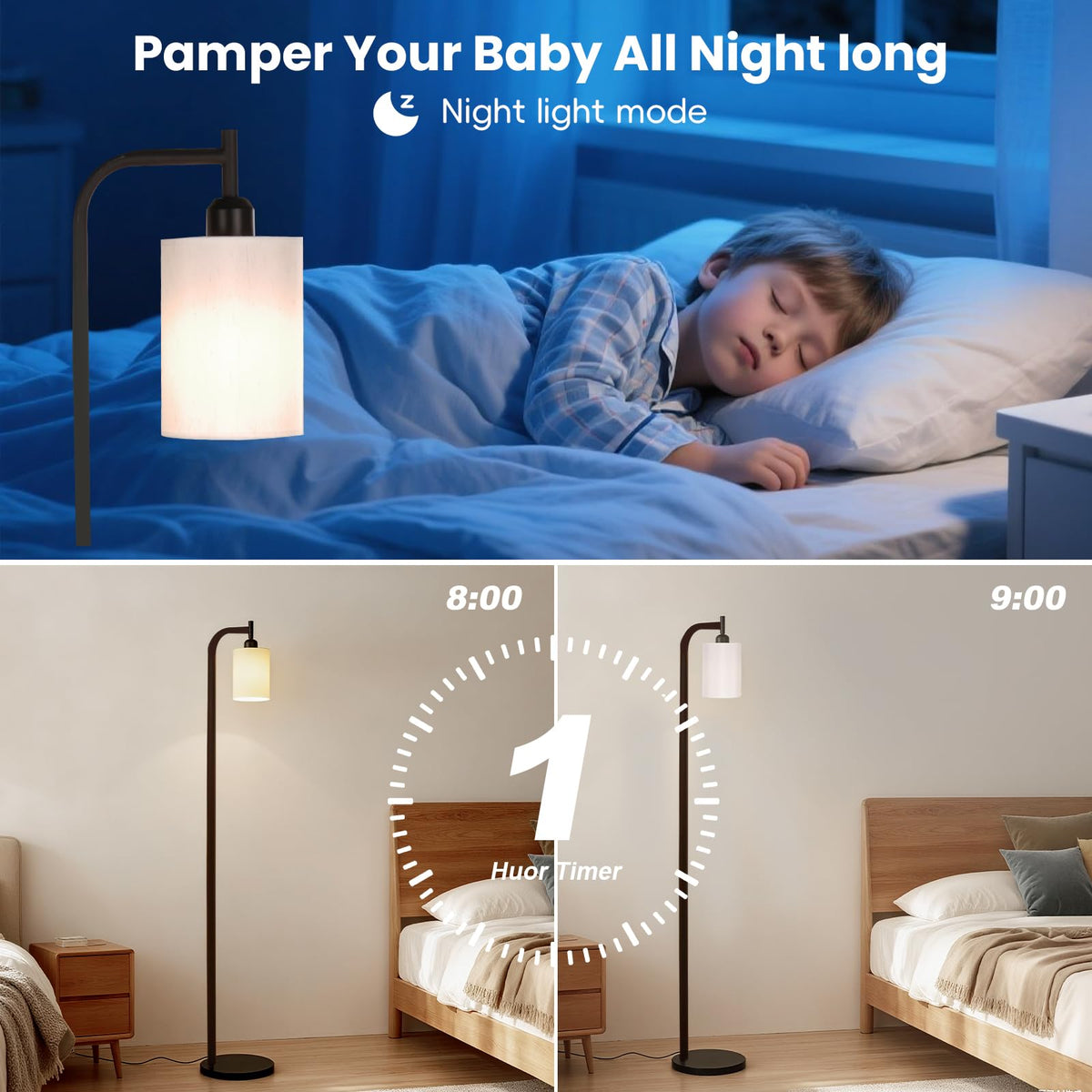 Beige & Black LED Floor Lamp with 3 Color Temperature Settings NEW
