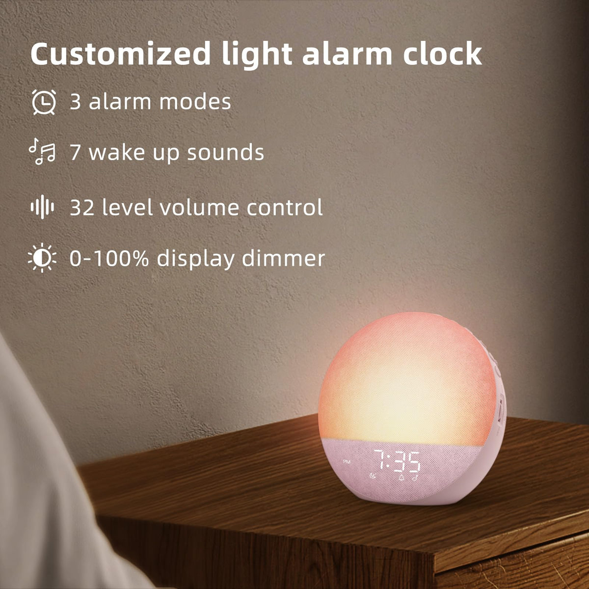 Pink Sleep Soother Sunrise Alarm Clock with White Noise Machine NEW
