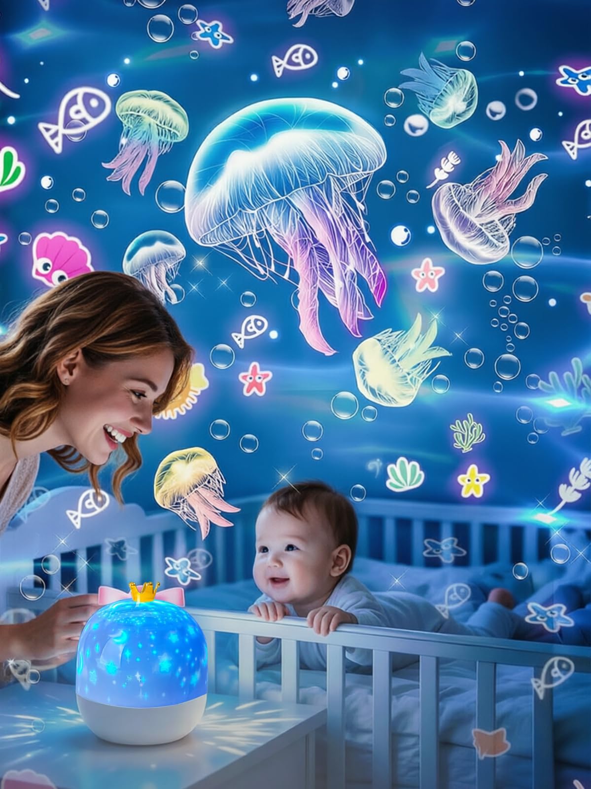 White Galaxy Projector Night Light for Kids | 21 Slides 360° NEW
