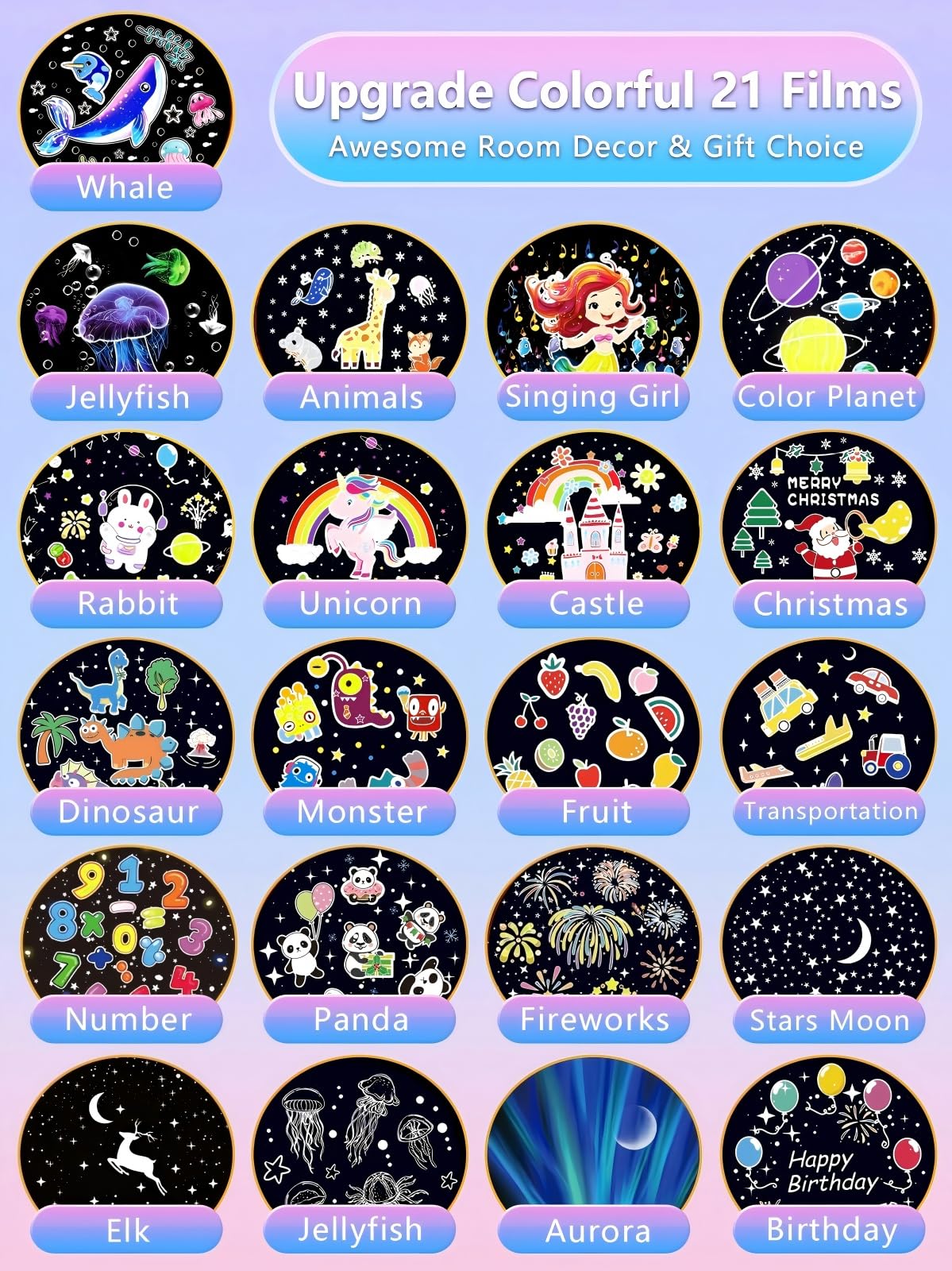 White Galaxy Projector Night Light for Kids | 21 Slides 360° NEW