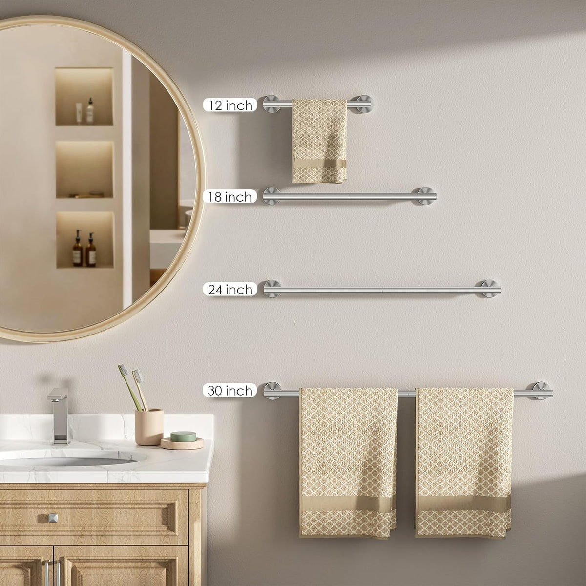 FORIOUS Stainless Steel Wall Mounted Towel Rail Rack Holder Bar NEW