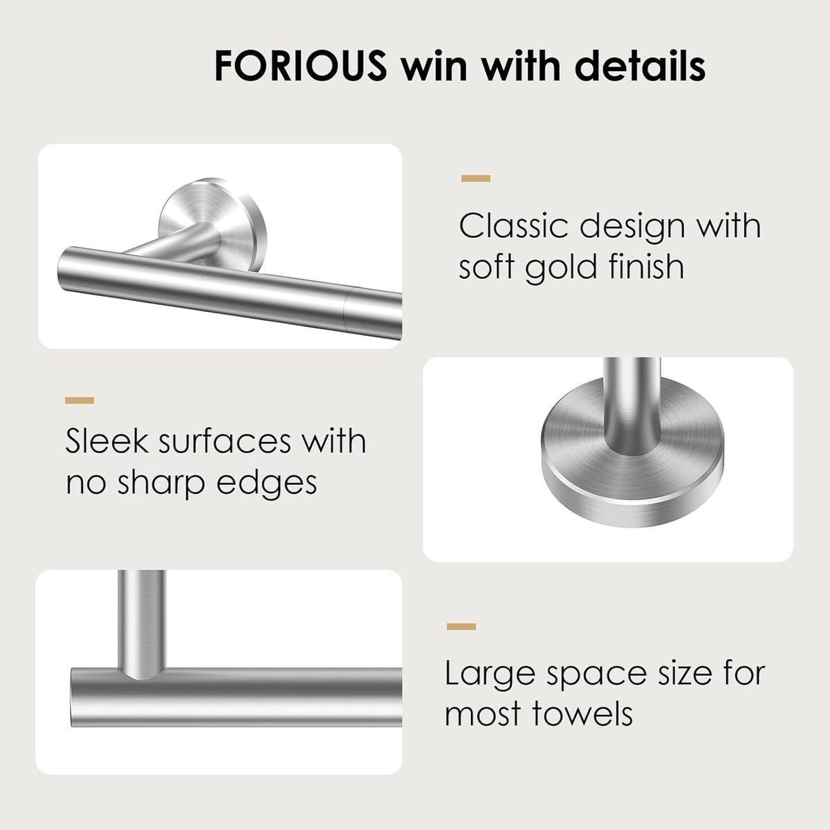 FORIOUS Stainless Steel Wall Mounted Towel Rail Rack Holder Bar NEW