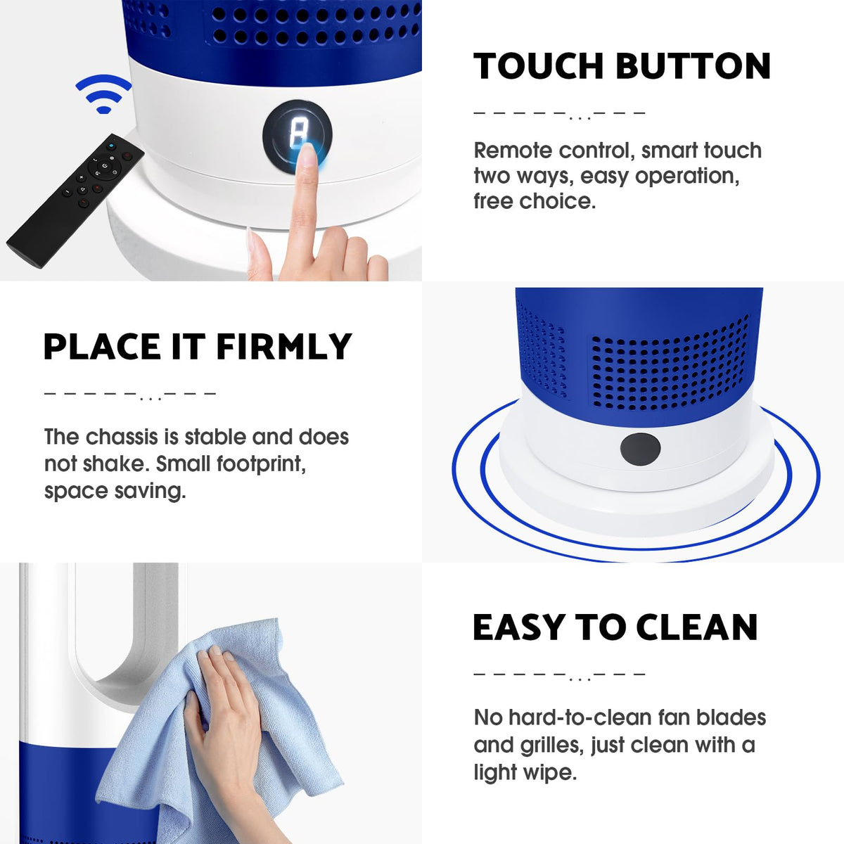 ADVWIN Bladeless Tower Fan Heater 2 in 1 Blue & White Cooling DEMO