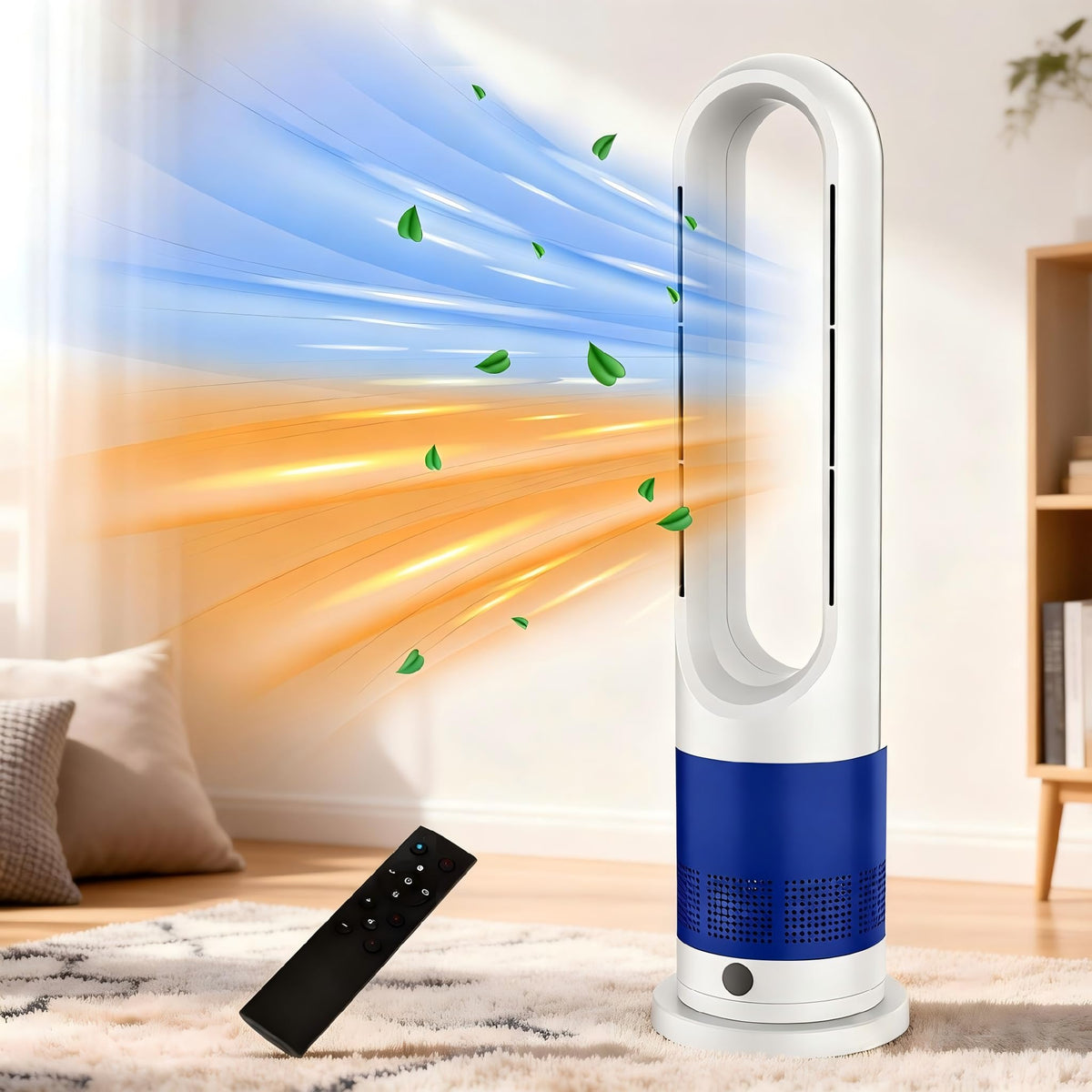 ADVWIN Bladeless Tower Fan Heater 2 in 1 Blue & White Cooling DEMO