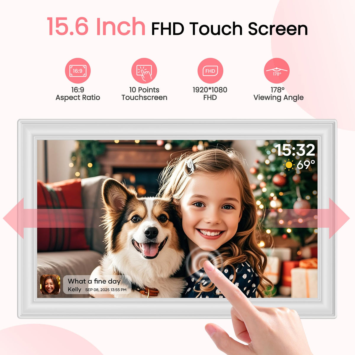Frameo 15.6" White Digital Picture Frame 64GB Display NEW